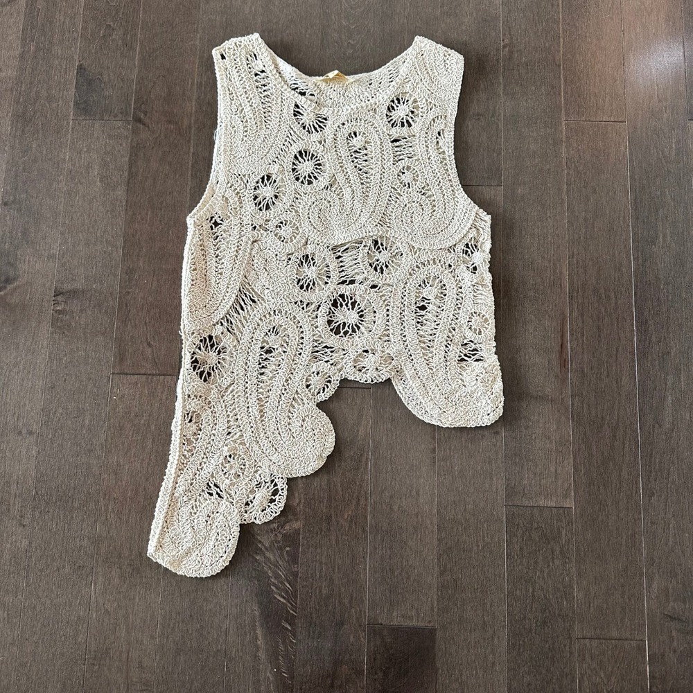 Rebellion Asymmetrical Crochet Lace Top Boho Scalloped Cottagecore Festival M